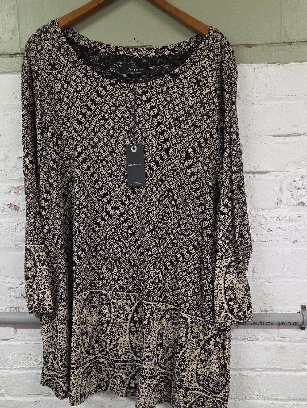 Lucky Brand Black and Cream Patterned Boho Tunic 3X NWT